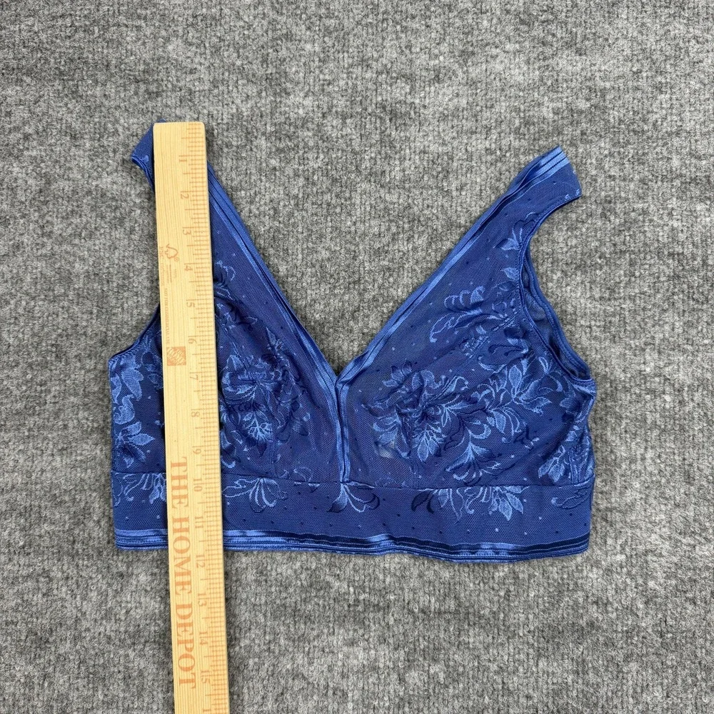 Wacoal Bralette Womens‎ 34 Blue Floral Lace Wireless Unlined Stretch Bra